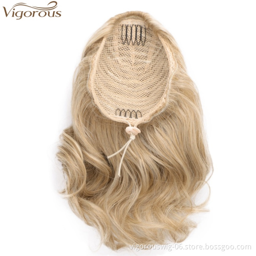 Vigorous Synthetic Body Wave Drawstring Ponytail Hair Extension Hight Puff Hair Bun Chignon Hair Piece